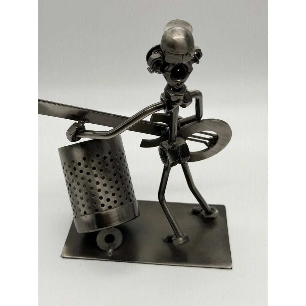 Nuts & Bolts Band Drummer and Guitar  Desk Pen Holders Metal Musicians Sculpture